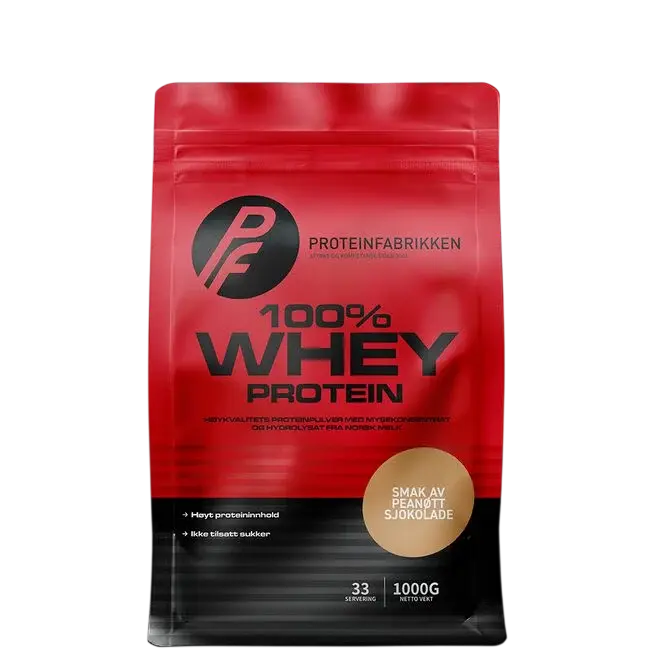Proteinfabrikken Whey Tech proteinpulver med peanøtt- og sjokoladesmak, 1000 g pose