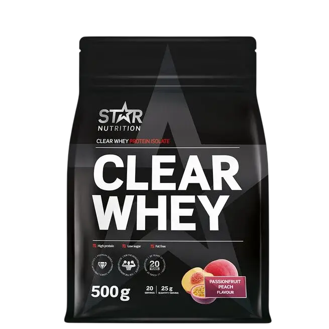 Star Nutrition Clear Whey proteinisolat med pasjonsfrukt- og ferskensmak, 500 g pose