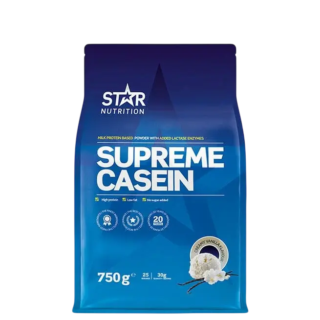 Star Nutrition Supreme Casein kaseinpulver med vaniljesmak, 750 g pose
